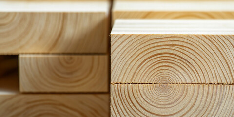 Poster - Close-up view of polished wooden blocks showcasing grain patterns Generative AI
