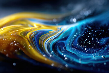 Poster - Colorful swirling liquid with bubbles creates mesmerizing abstract patterns in water