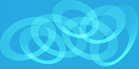Aufkleber - Abstract blue background with overlapping curved lines and circular wave patterns. Futuristic and clean design perfect for digital, tech, or business themes.