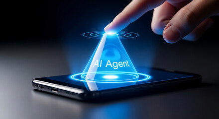 Poster - Futuristic concept of artificial intelligence agent accessing a mobile phone technology