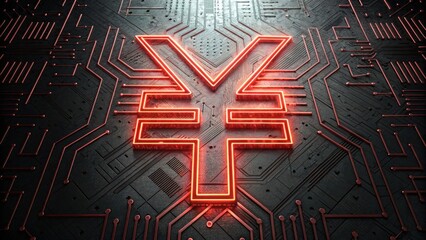 Poster - Glowing Circuit Lines Forming Yuan Symbol on Technology Background