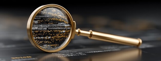 Poster - A magnifying glass focuses on a digital map emphasizing intricate details against a dark blue backdrop