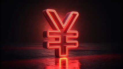 Poster - Neon Yuan Currency Sign Illuminated on Dark Background