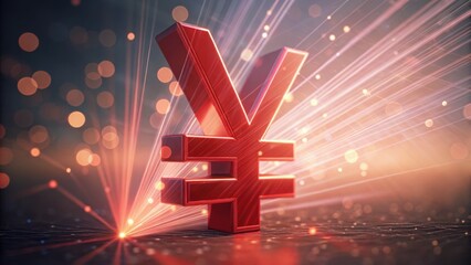 Poster - Closeup of Red Yuan Sign with Light Flare in Gigapixel Quality