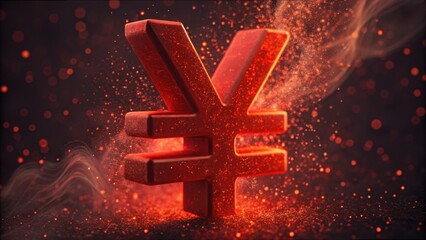 Poster - Closeup of Red Yuan Sign with Particles in Dynamic Background