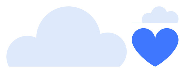 Aufkleber - large pastel blue cloud with smaller clouds and a bold blue heart. ideal for themes of love, nature,
