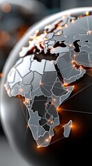 Poster - Golden globe illuminates a world map featuring glowing connections, symbolizing a vibrant global network on a dark background