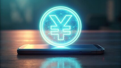Poster - Holographic Yuan Symbol Displayed Above Modern Smartphone Screen