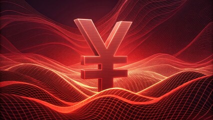Poster - Abstract Digital Wave Background with Yuan Symbol 3D Render