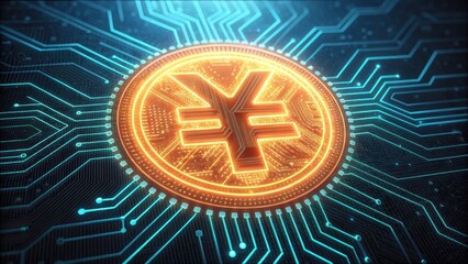 Poster - Digital Yuan Hologram with Data Lines and Technology Design