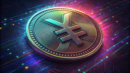 Poster - Digital Yuan Coin with Glitch Effects in Cyber Environment