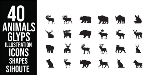 Poster - Collection of animal glyphs featuring various wildlife silhouettes in a grid arrangement