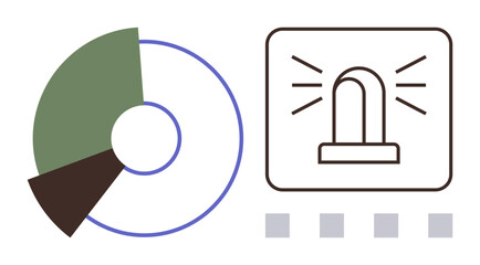 Poster - Circular data representation paired with an alert system interface. Ideal for analytics, monitoring, risk assessment, emergency planning, performance tracking, dashboard design, simple flat metaphor
