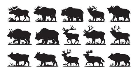 Poster - Collection of animal glyphs featuring various wildlife silhouettes in a grid arrangement