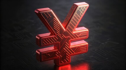 Poster - Glowing Red Yuan Sign with Tech Patterns and Gigapixel Quality