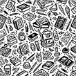 © Andy - Back to school items pattern, books, pencils, backpacks, black and white background  vector