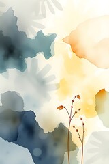Poster - Abstract floral watercolor painting with botanical elements on paper