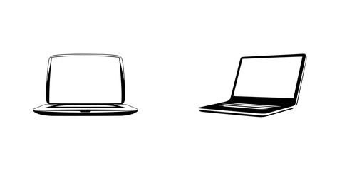 Fototapete - Silhouette pictogram icons set featuring two styles of laptops for digital communication and technology representation