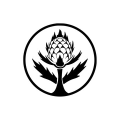 Poster - Silhouette pictogram of an artichoke plant design in a circular frame representing organic and fresh produce