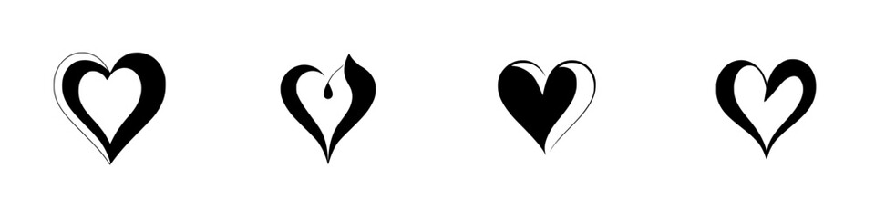 Poster - Collection of silhouette pictograms representing various heart designs suitable for icons and graphics