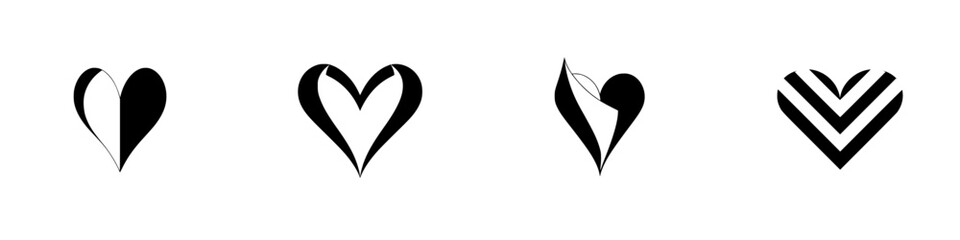 Poster - Unique set of silhouette heart icons showcasing various designs and styles for diverse applications