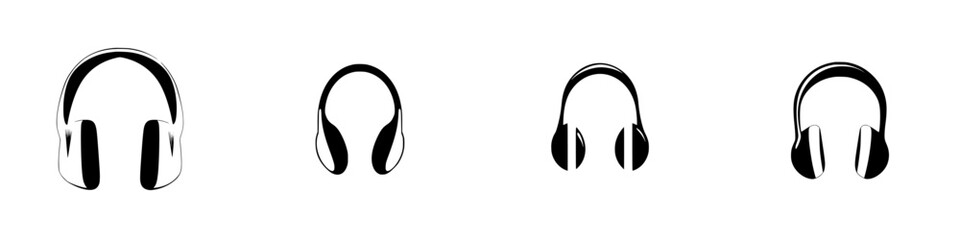 Poster - Silhouette pictogram set of various headphone designs in a minimalist style for audio and music related projects