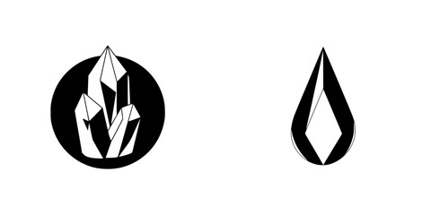 Poster - Silhouette pictogram set featuring crystal formations and droplet shapes for graphic design and creative projects