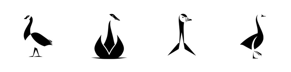 Poster - Silhouette pictogram icons set featuring birds in distinctive poses for graphic design projects