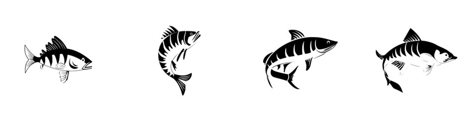 Poster - Silhouette pictogram collection featuring various fish designs for graphic use or educational purposes