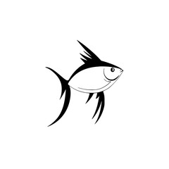 Poster - Silhouette pictogram of a fish showcasing streamlined design and dynamic movement, ideal for aquatic themes or marine activities
