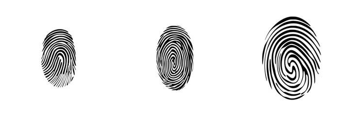 Poster - Silhouette pictogram set featuring fingerprint designs in various orientations for identification and security concepts