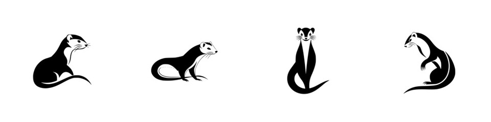 Poster - Silhouette pictograms depicting various weasel-like animals in isolated vector form for creative use and design