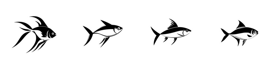 Poster - Silhouette pictogram icons set representing various fish species in different swimming positions