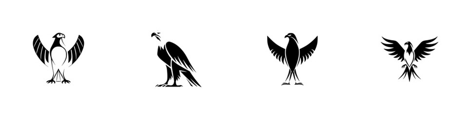 Poster - Silhouette pictograms of various bird designs showcasing different postures and styles for diverse graphic applications