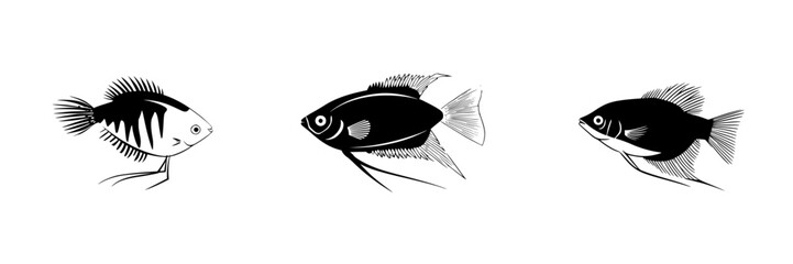 Poster - Stylized silhouettes of various fish species depicted in a minimalist style suitable for design applications
