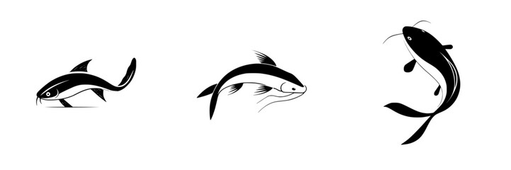 Poster - Vector icons collection of various fish silhouettes in minimalist design for graphic purposes