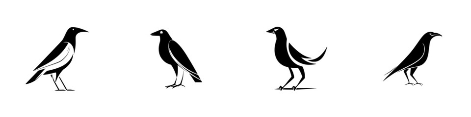 Poster - Silhouette pictograms of various bird species, illustrating distinct postures and characteristics in a simple vector style