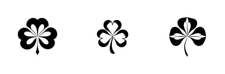 Poster - Silhouette pictograms of three types of clover leaves ideal for design, decoration, and graphic projects