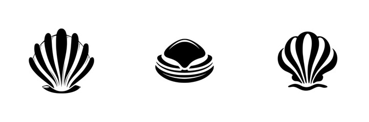 Poster - Collection of silhouette pictograms showcasing various shell designs for use in graphic projects and illustrations