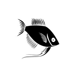 Poster - Silhouette pictogram of a fish showing detailed fins and features in a minimalist style suitable for various design projects