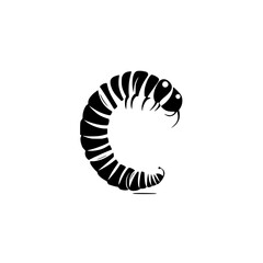 Poster - Intricate silhouette pictogram of a black caterpillar showcasing its unique body shape and segmented structure for design and illustration purposes