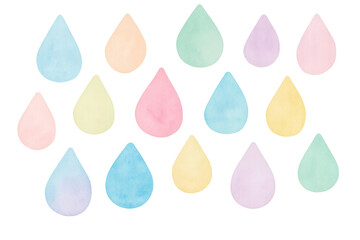 Aufkleber - Colorful watercolor raindrops falling on a transparent background, creating a cheerful and refreshing atmosphere