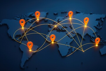 Poster - Global Network Visualization:  A striking visual representation of global connectivity, depicting interconnected locations across a world map, symbolizing international collaboration.