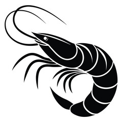Poster - Stylized black silhouette of a shrimp on a white background