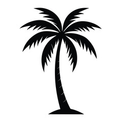 Poster - Simple black silhouette of a palm tree with large fronds on a white background