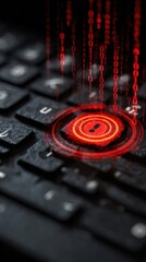 Aufkleber - Closeup view of a laptop showing a red alert icon surrounded by abstract binary code graphics conveying a crucial message about digital security threats and the need for protection.