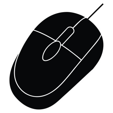 Simple black computer mouse icon with white outline and cable