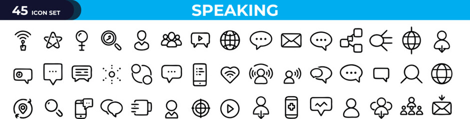 Poster - Speaking Icon Set: 45 Outline Icons for Communication, Conversation, and Speech - Vector Graphics for Web Design and Mobile Apps