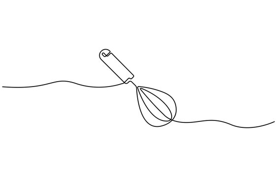 Balloon Whisk continuous one line drawing. Kitchen tools continuous one line illustration, Bakery symbol art drawing. Whisks design outline. Editable stroke. Vector illustration.