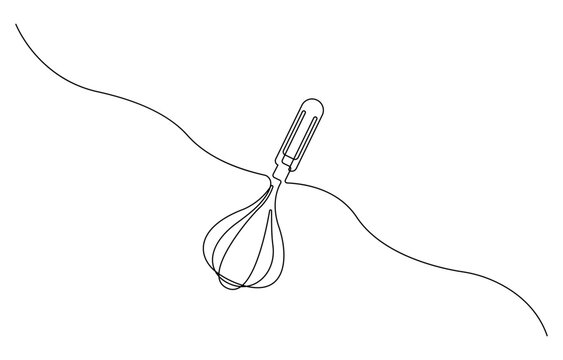 Balloon Whisk continuous one line drawing. Kitchen tools continuous one line illustration, Bakery symbol art drawing. Whisks design outline. Editable stroke. Vector illustration.
